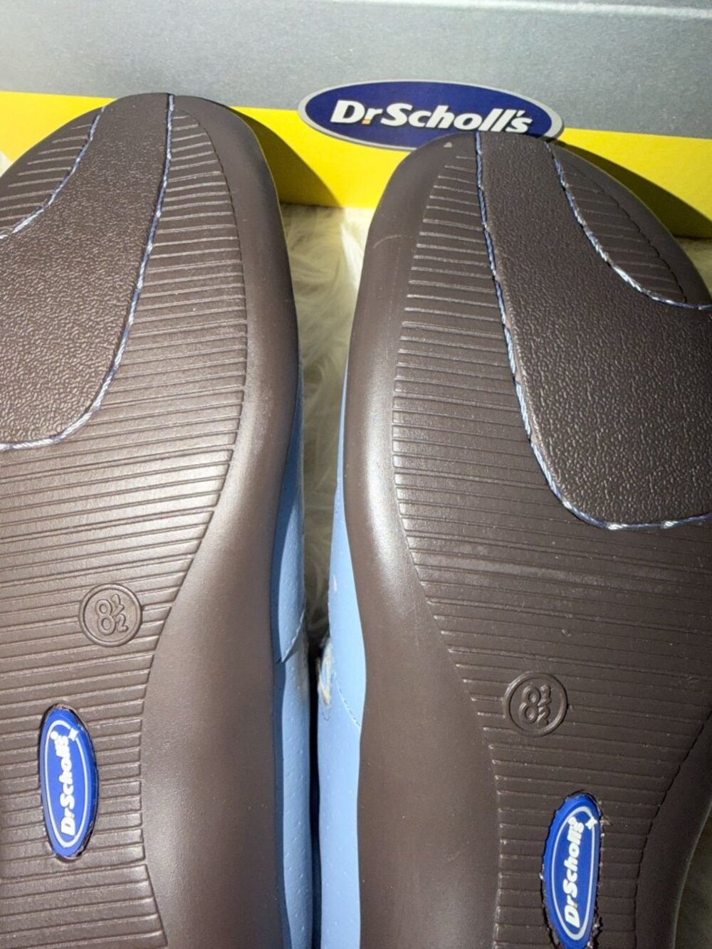 NIB Dr. Scholl's Blue Leather Open Strap Shoes Flats Womens Size 8 1/2 M - Picture 6 of 8